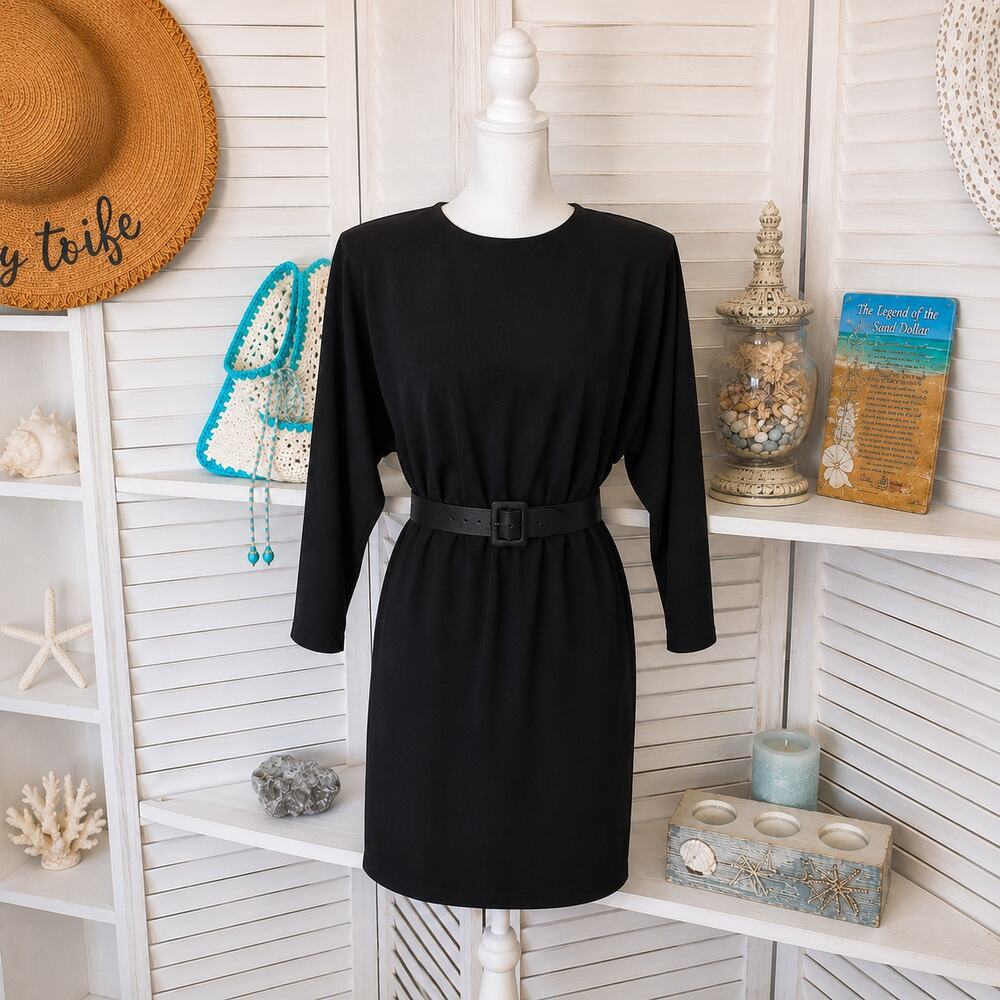 Gillian Vintage Black Zipper Back Belted Business Dress Career Officeā Size 10